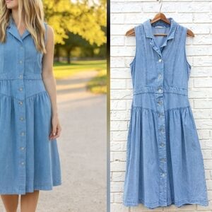 Denim Chambray Button Down Midi Dress Given Kale